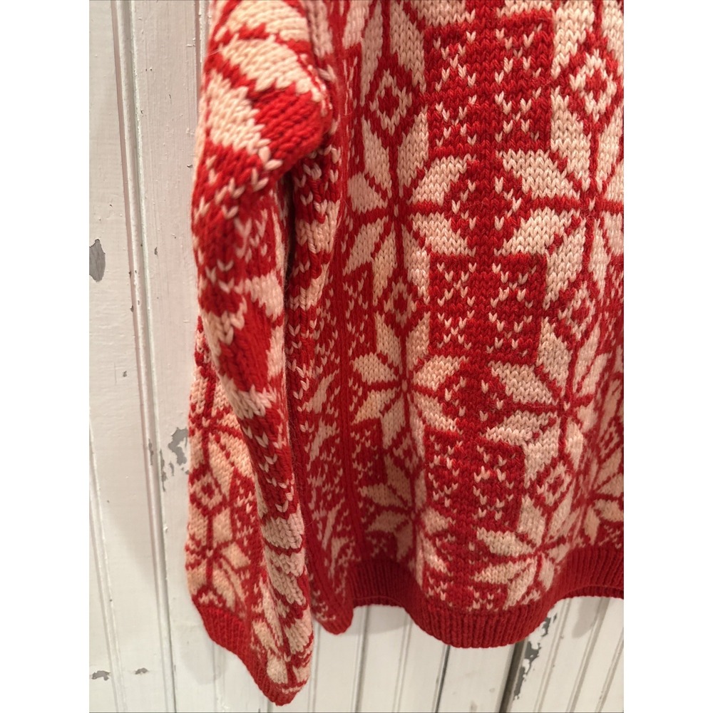 Handmade Knit  Norwegian Red Pullover Women's Size Small Christmas Sweater - Picture 4 of 5